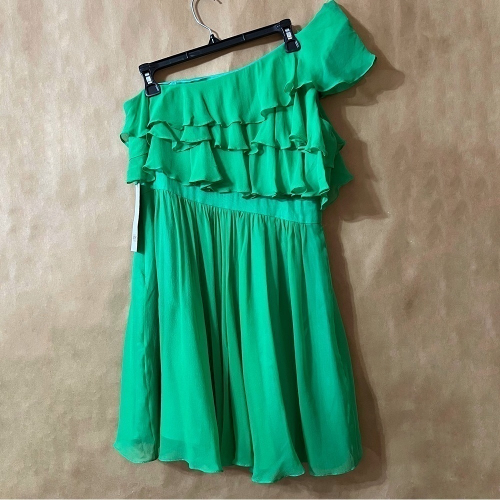 Jill Stuart | NWT One Shoulder Ruffle Silk Mini Dress Cocktail Green Size 10 - Picture 13 of 16